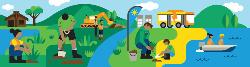 Illustration showing people enjoying our region